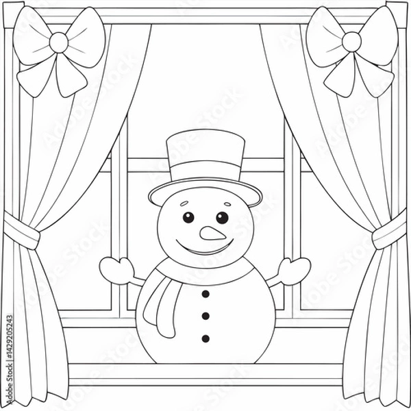 Obraz Snowman at Window Coloring Page Winter, drawing design