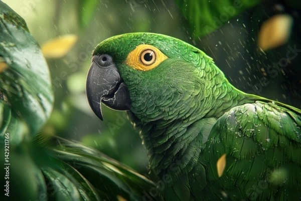 Obraz Majestic Amazon parrot showcases vibrant plumage in a lush rainforest setting