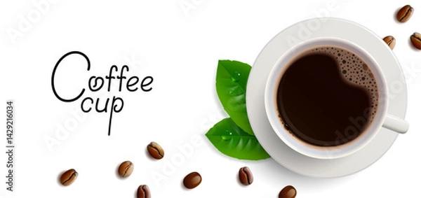 Obraz Horizontal Banner with Cup of Coffee and Coffee Beans