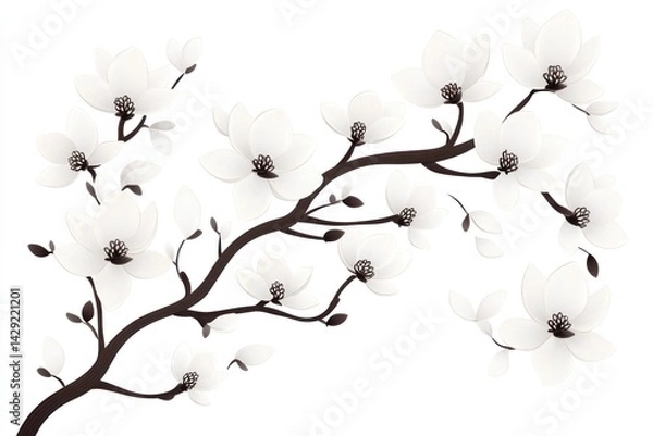 Fototapeta Delicate White Magnolia Blossoms Branching Out