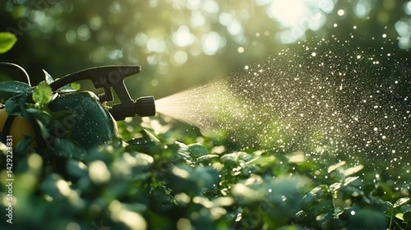 Fototapeta Close up rain gun sprinkler in the dry season, irrigation system on agricultural soybean field