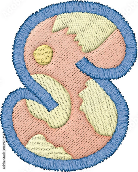 Fototapeta A Beautiful alphabet patchwork letter uppercase S with embroidery in pastel colors and textile texture