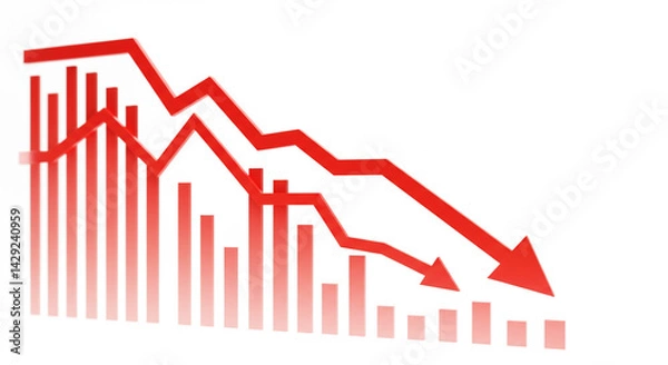 Obraz Sharp economic downturn Red graph shows declining profits market crash financial crisis 3D rendering