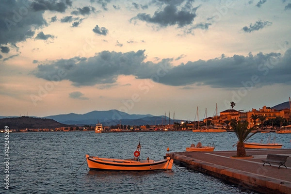 Obraz Sunset sky over Nafplio, Peloponnese, Greece