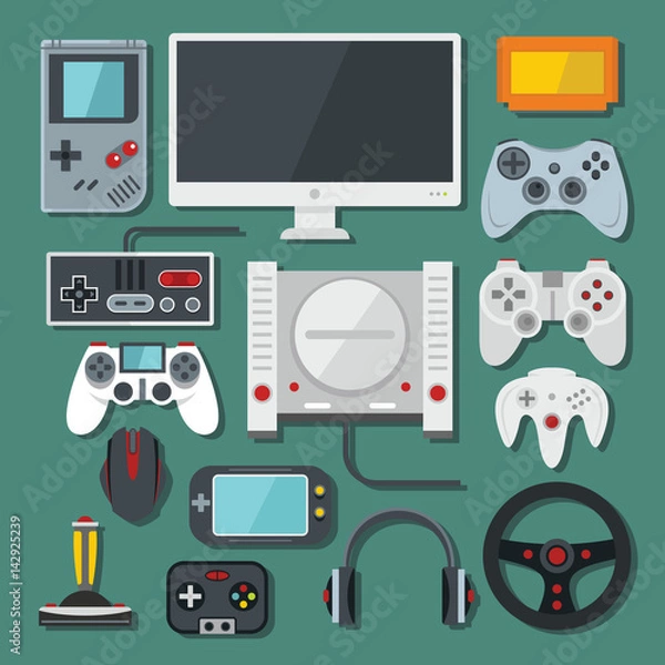 Obraz Computer, digital video online game console, game tools vector set