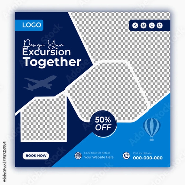 Fototapeta Travel and tour social media posts and web banner square design template