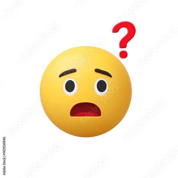 Fototapeta Confused emoji with question mark isolated on white background