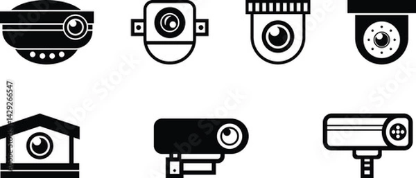 Fototapeta Collection of Security Camera Icons, Simple Black and White Security Camera Icons