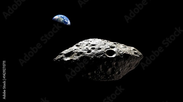 Obraz Massive asteroid approaching earth in outer space highlighted against black cosmic background