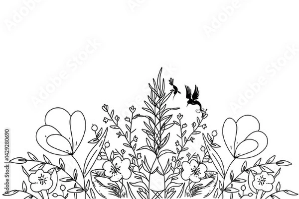 Fototapeta Detailed floral, leaf and bird motif illustrations. A perfect depiction of natural beauty, ideal for artistic projects, design or calming decorating inspiration.