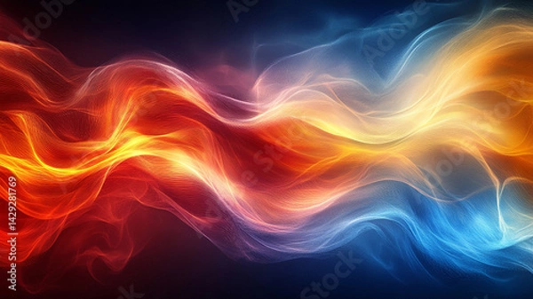 Obraz Abstract Wavy Lines Glowing Effect, Red, Yellow, Blue, Swirling, Gradient Background