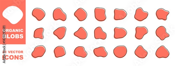 Obraz Organic colorful blob shapes. Round abstract organic shape collection. Pebble, drops and stone silhouettes.