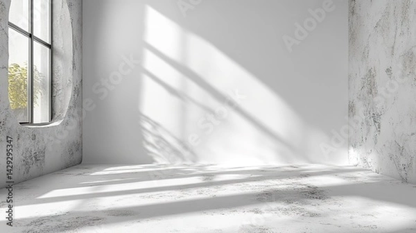 Fototapeta Sunlit Minimalist Room with Oval Window and Textured Walls