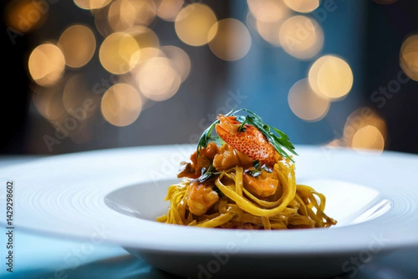 Obraz Delicious Tagliolini Pasta With Langoustine Served Elegantly for a Gourmet Dining Experience