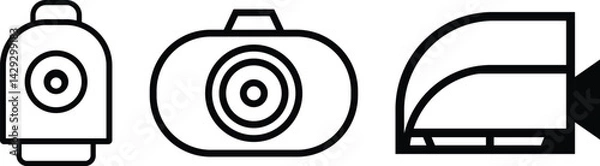 Fototapeta Simple Line Art Icons of Camera and Camcorder, a camera, a camcorder, and a small camera.