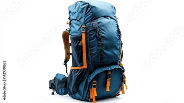 Fototapeta Durable hiking backpack with expandable compartments, hydration sleeve, and water-resistant exterior, isolate on white background