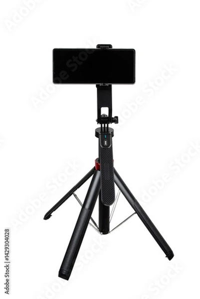Fototapeta A tripod designed for smartphones, featuring an adjustable mount and a Bluetooth shutter for convenience.
