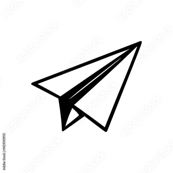 Obraz Vector illustration of a simple paper airplane in black and white. Represents childhood, creativity, and sending messages.