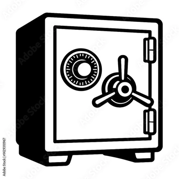 Obraz Vector illustration of a strongbox safe with a combination dial and heavy door in black and white. Represents security, protection, and valuables.