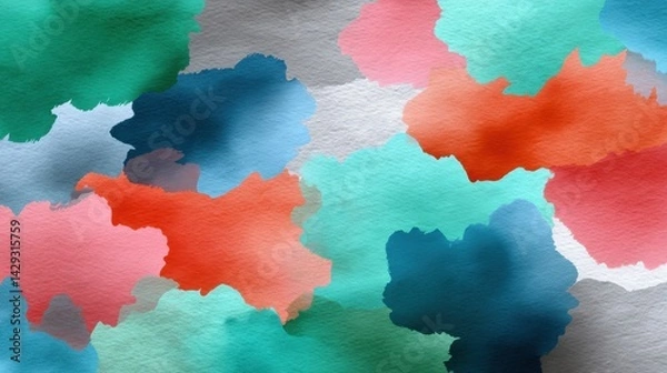 Obraz Abstract Watercolor Painting with Color Blotches and Bleeding Edges in Soft Pastel and Bright Tones