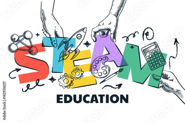Fototapeta STEAM school education concept. Vector illustration of science, technology, engineering, art, mathematic learning