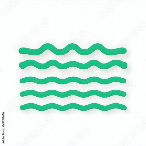 Obraz Minimalist graphic of green wavy lines on white background, abstract green waves, simple green line art with wavy design, flow, curve, pattern, shape, motion, digital, smooth, elegant, texture, 