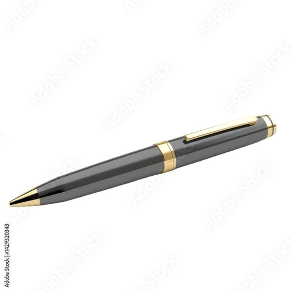Fototapeta Polished Pen, Luxury Writing Tool, Precision Craftsmanship. Elegant Design, Perfect For Signature Purposes. Detailed 3d Model, Smooth Surface Texture. Isolated Object, Clear White Background.