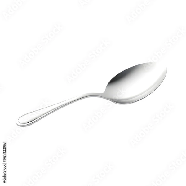 Fototapeta Elegant Silver Spoon 3d Render. Shiny Cutlery Object, A Beautiful Utensil Isolated. Perfect For Food Presentations. A Minimalist Design, A Clean White Background Creates A Polished And Professional