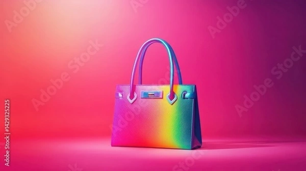 Fototapeta A handbag with a rainbow gradient design, centered on a bright pink canvas with ample negative space.