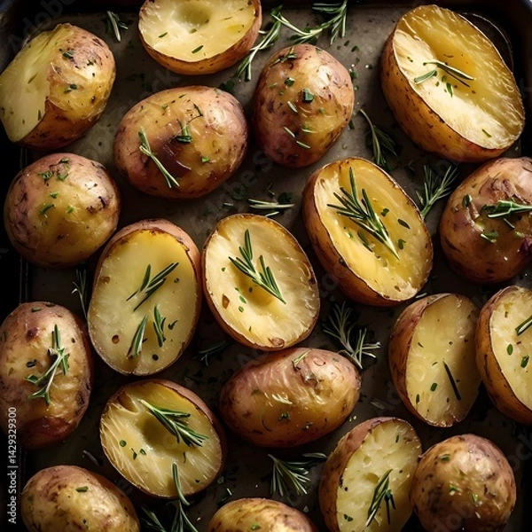 Fototapeta Roasted Herb Potatoes with Dill Topping