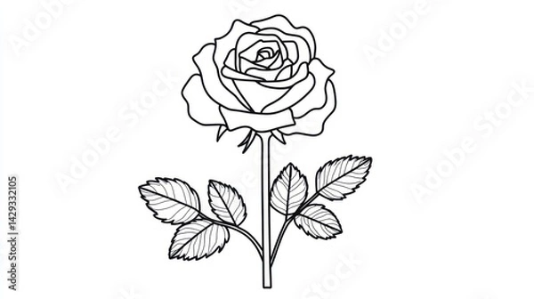 Fototapeta Rose outline on a white background for coloring books, learning, and decoration