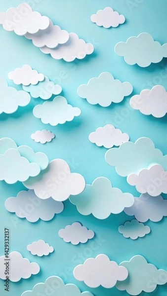 Fototapeta Paper Cut Clouds with Soft Sky Layers