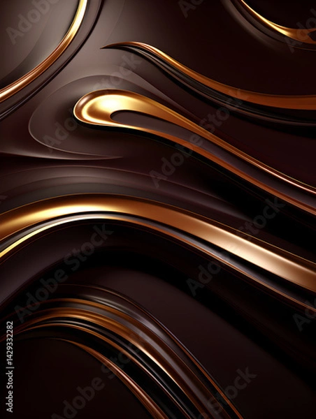Obraz Abstract dark brown background with smooth golden lines 