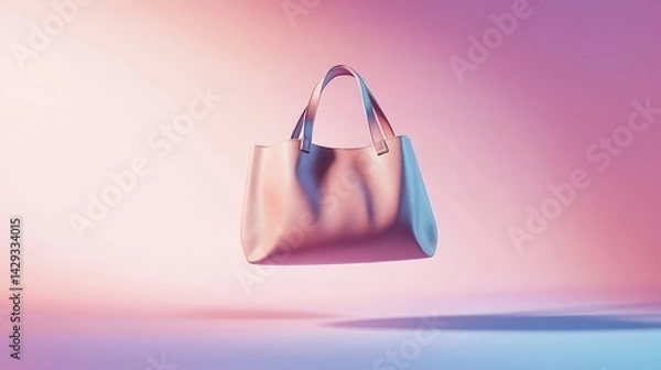 Fototapeta A lightweight leather bag floating in perfect balance, with realistic shadows on a pastel ombrÃ© backdrop creating a serene composition.