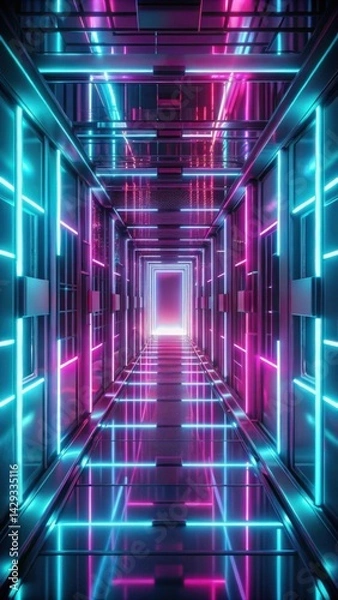 Fototapeta Glowing Rectangles in Digital Tunnel