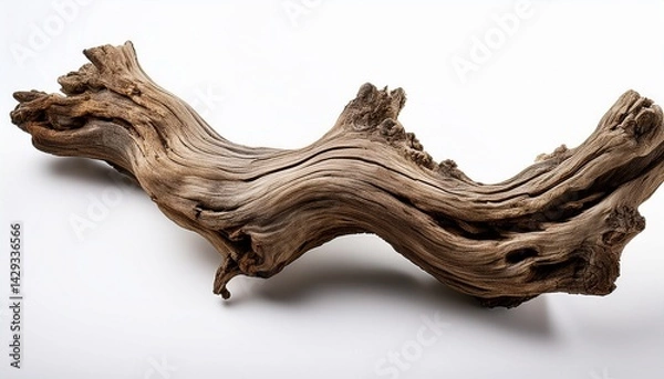 Obraz gnarled branch of weathered driftwood isolated on white background