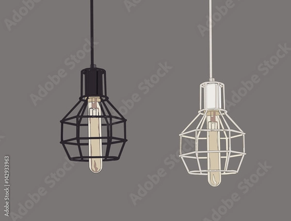 Obraz Collection of vintage symbols light bulbs and lamps.Edison light bulbs.