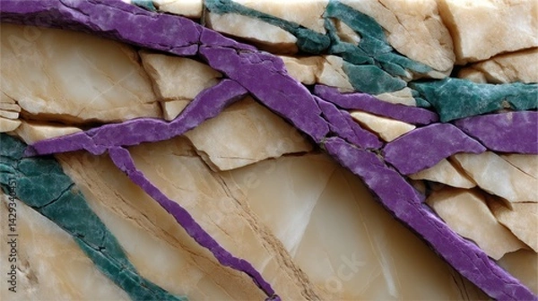 Obraz Close-up of colorful fractured marble stones with purple, green, and beige tones in high detail