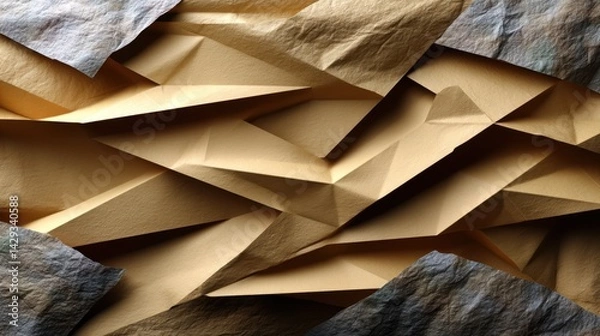 Fototapeta Crumpled and Folded Brown and Gray Construction Paper with Texture and Shadow Effects