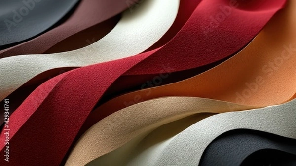 Obraz Close-up of Colorful Leather Textures with Curved Overlapping Layers for Design and Fabric Concept