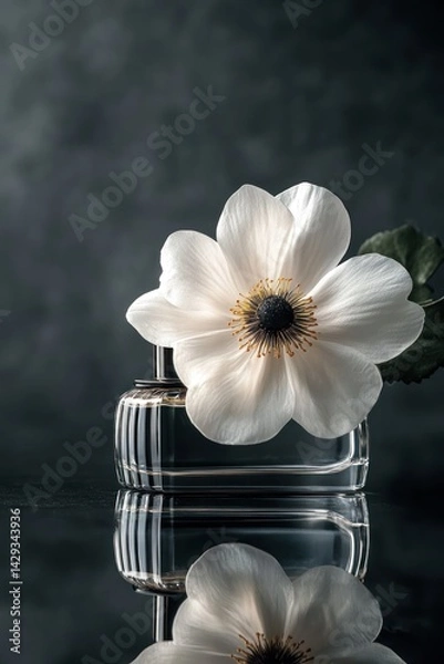 Obraz Serene Still Life: White Flower on Perfume Bottle