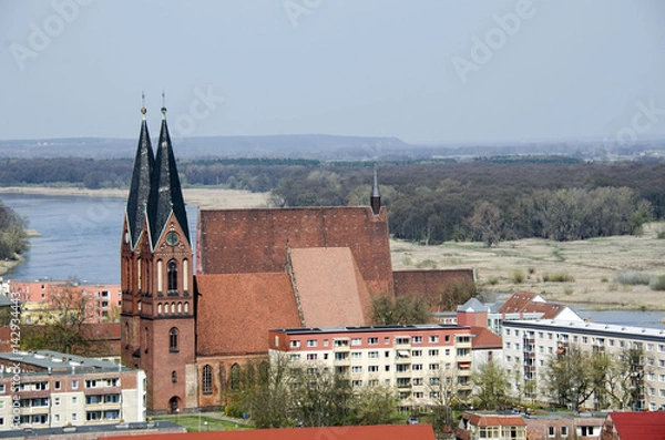 Obraz Frankfurt an der Oder mit Friedenskirche, Oder und polnisches Uffer (Slubice) im Hintergrund