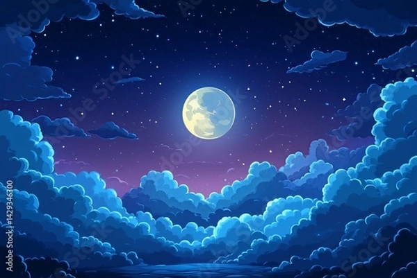 Fototapeta Background with space - dreamy view of the sky: anime wallpaper with beautiful flashes and starfalls