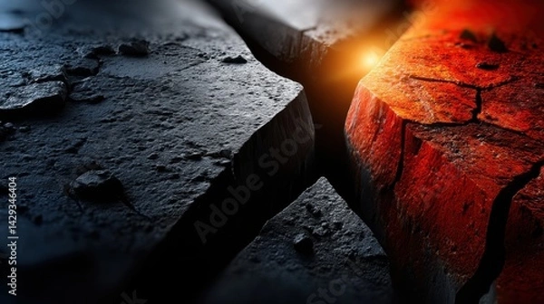 Obraz Contrast Between Cold Dark and Hot Lava Cracks in Earth Surface with Sunset Lighting