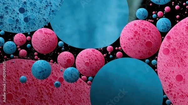 Obraz Abstract Microscopic Bubble Patterns in Blue and Pink Colors with Black Background