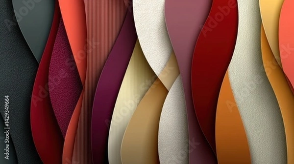 Fototapeta Abstract colorful textured layered paper or fabric background with curved overlapping strips