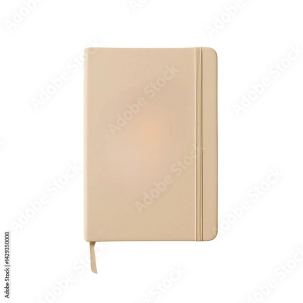 Fototapeta Beige Hardcover Notebook with Elastic Band and Bookmark isolated on transparent background 