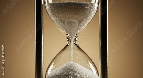 Obraz hourglass with flowing sand illustrating time passage and urgency. elegant and classic design in warm light setting evokes themes of patience, countdown, and endurance.