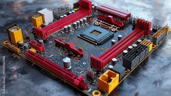 Fototapeta High-Definition Render of a Modern Computer Motherboard