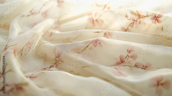 Fototapeta Elegant translucent floral print fabric for decorative projects or fashion design